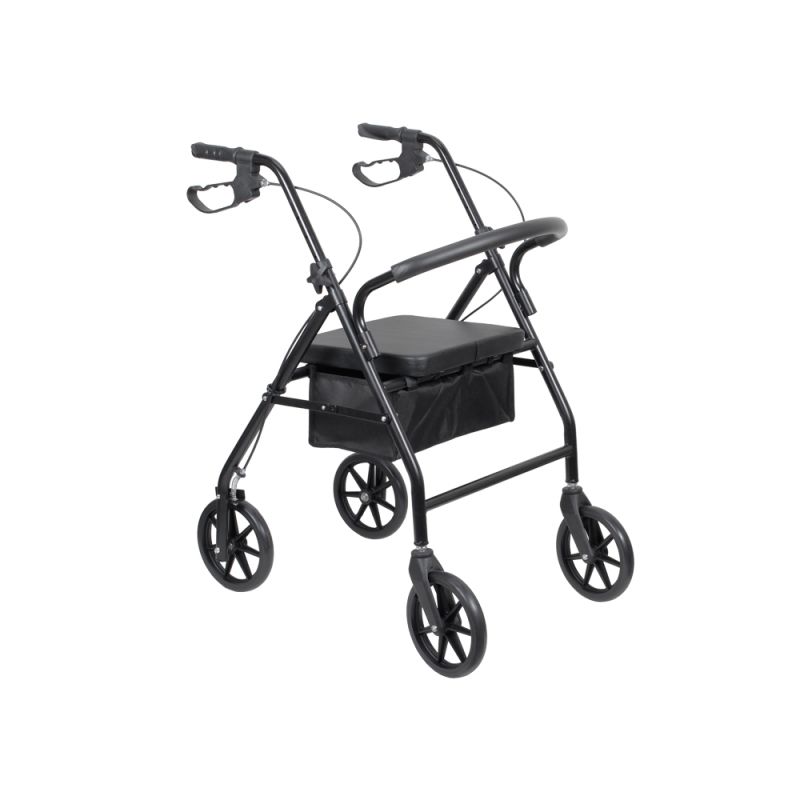 Foldable Rollator Walker 4 Wheels Steel Rollator Walker - BLACK