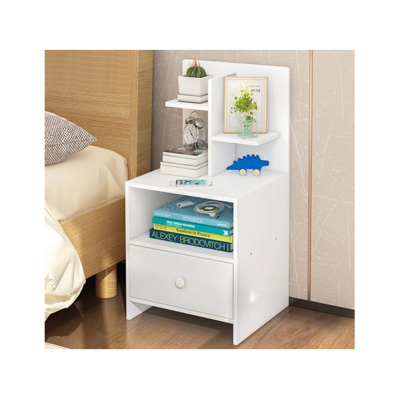 Bailey Bedside Table With Shelves - White