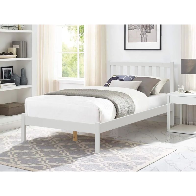 BAKER King Single Wooden Bed - WHITE