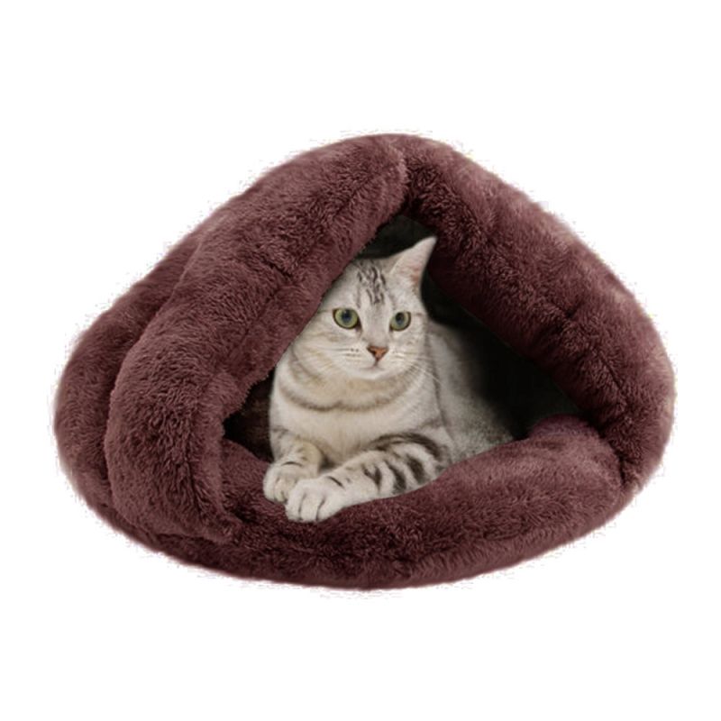 Cat Cave Bed Soft Plush Pet Bed - BROWN