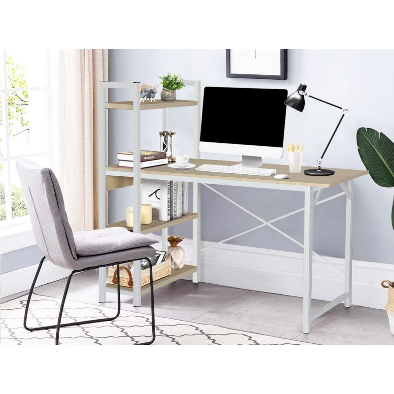 KENDAHL 120CM Computer Desk with Bookshelf - WHITE