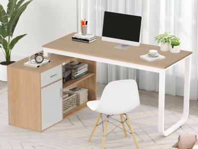 Yates 120cm Computer Desk with Left Cabinet - Oak