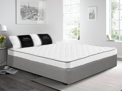 VINSON Fabric Queen Bed with Basic Mattress - GREY