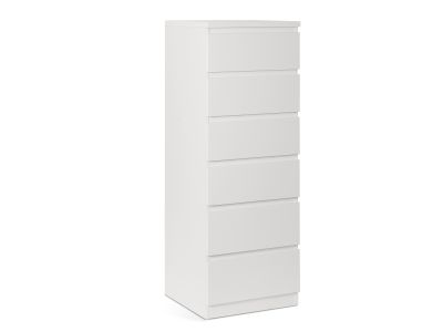 Tongass Wooden Slim Tallboy 6 Drawers - White