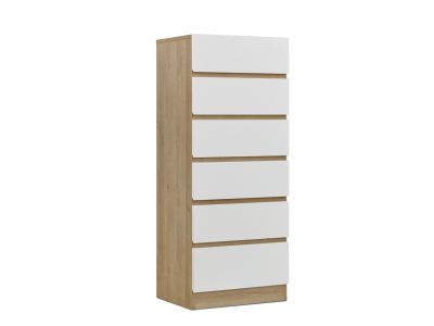 Harris 6 Drawers Slim Tallboy - Oak + White