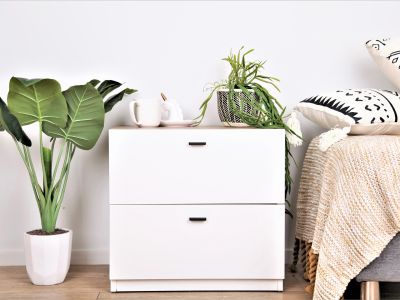 Hekla Wooden Bedside Table Nightstand with 2 Drawers - White