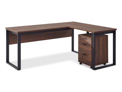 Nakia Computer Corner Desk with Filing Cabinet - Walnut