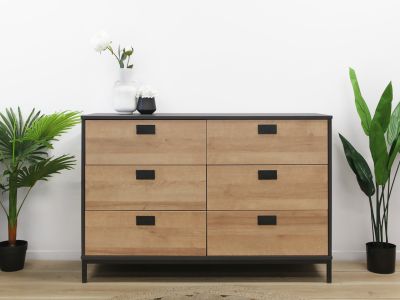 Morris Wooden Low Boy 6 Drawers - Oak