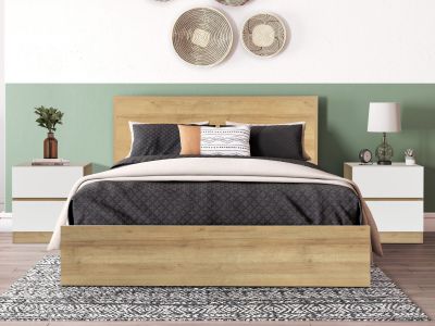 Harris Queen Bedroom Furniture Package 3pcs - Oak + White