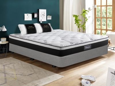 VINSON Fabric Queen Bed with Premier Back Support Mattress - GREY