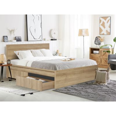 HARRIS Queen Wooden Bed Frame with Storage - OAK