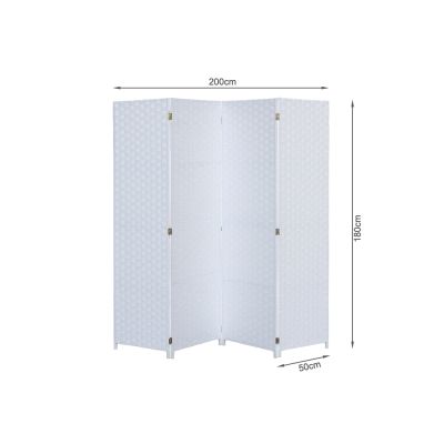 SEFTON 1.8M Rattan Room Divider Screen 4 Panels - WHITE