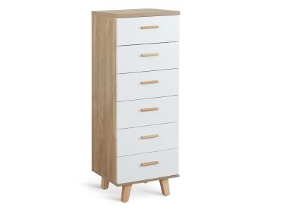 Alton Slim Tallboy 6 Drawers - Natural + White