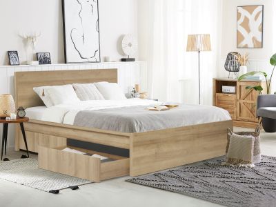 Harris Queen Bed Frame with Storage - Oak