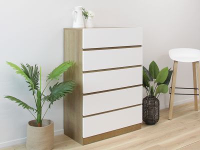 Harris 5 Drawers Tallboy - Oak + White