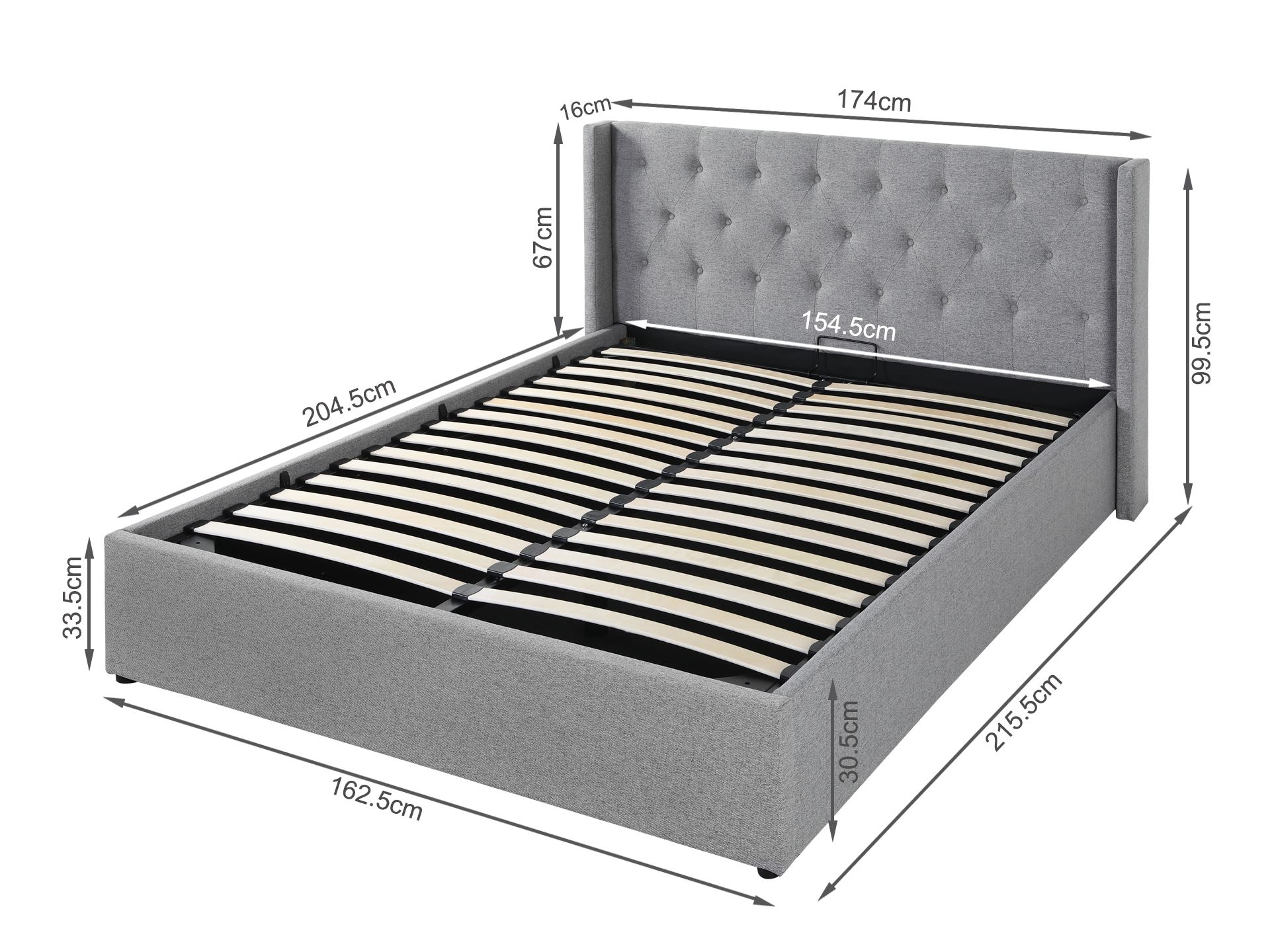 Johnson Queen Gas Lift Storage Bed Frame - Grey