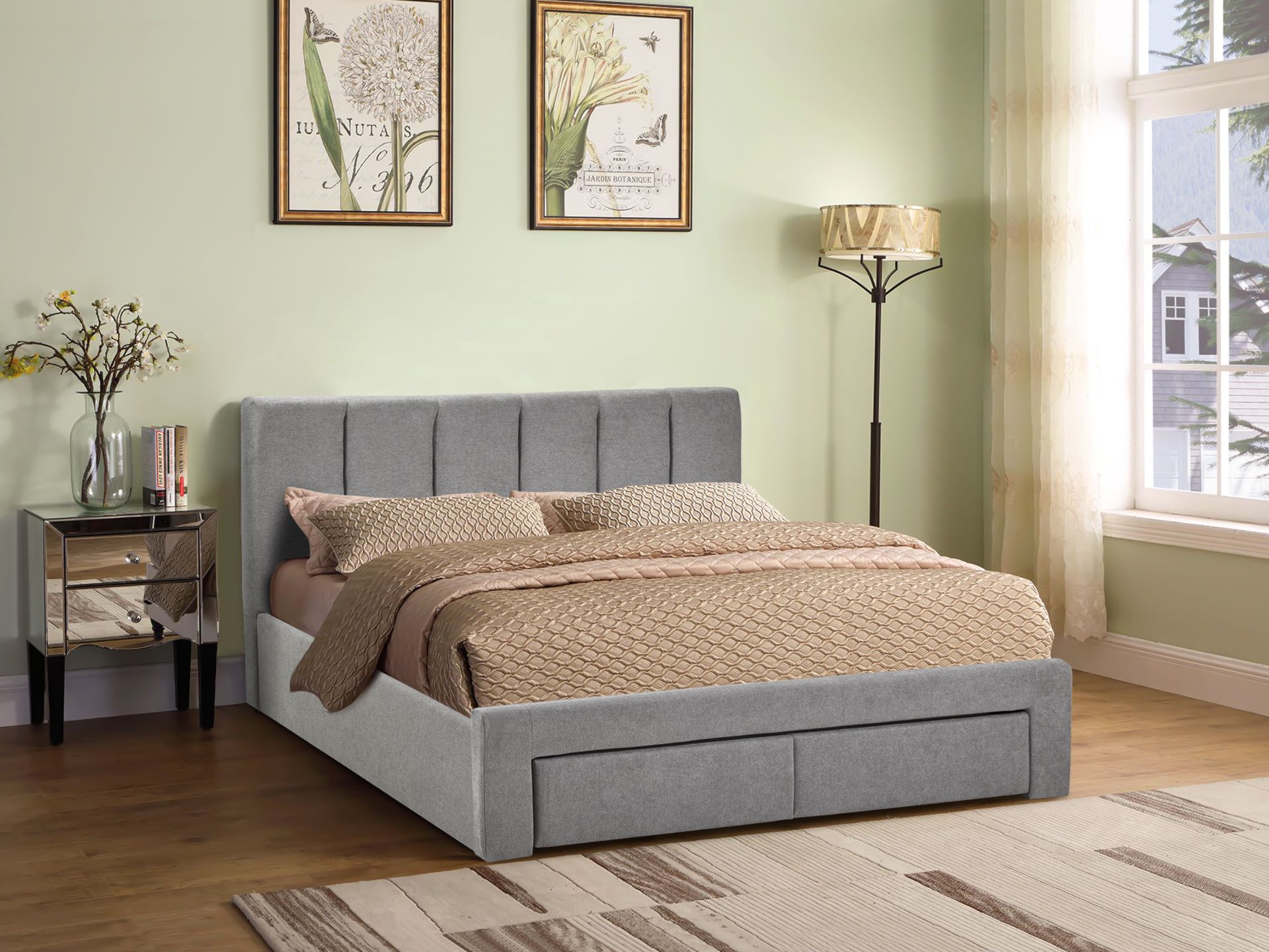 HLOLELA King Bed with Drawers - LIGHT GREY