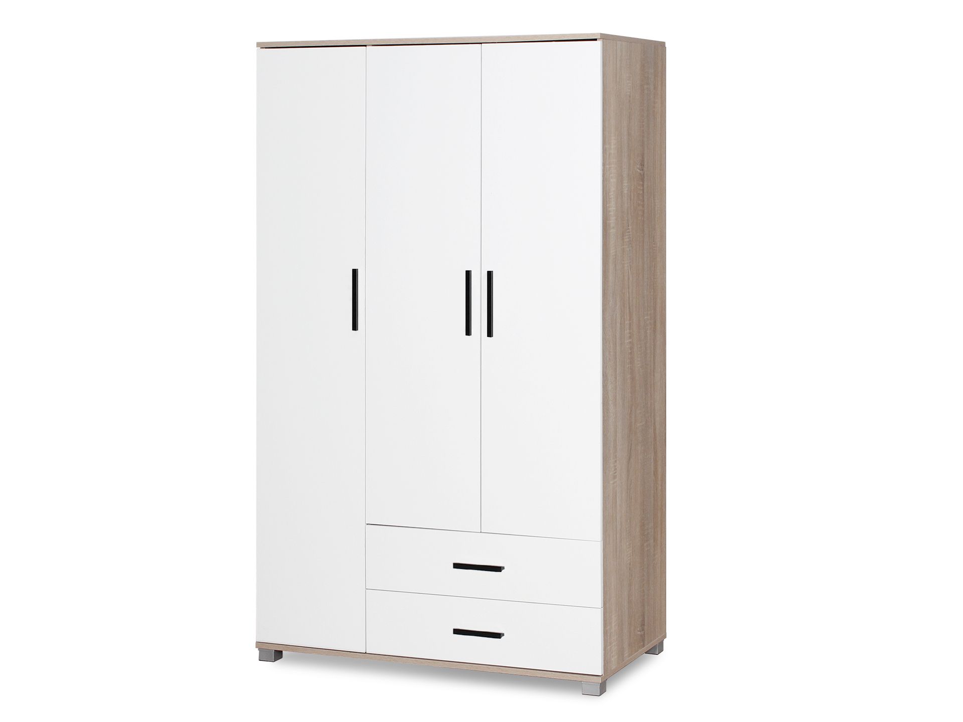 BRAM 3 Door Wardrobe with 2 Drawers - OAK + WHITE