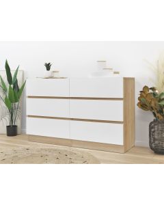 Harris 6 Drawers Low Boy - Oak + White