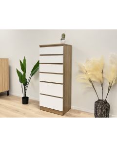 Harris 6 Drawer Tallboy with Mirror - Oak + White