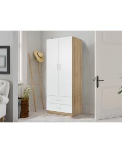 Harris 2 Door Wardrobe with Drawers - Oak + White