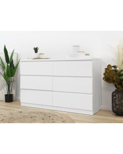 Tongass Wooden Low Boy 6 Drawers - White