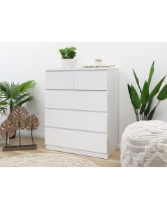 Tongass Wooden Tallboy 5 Drawers - White