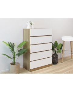 Harris 5 Drawers Tallboy - Oak + White