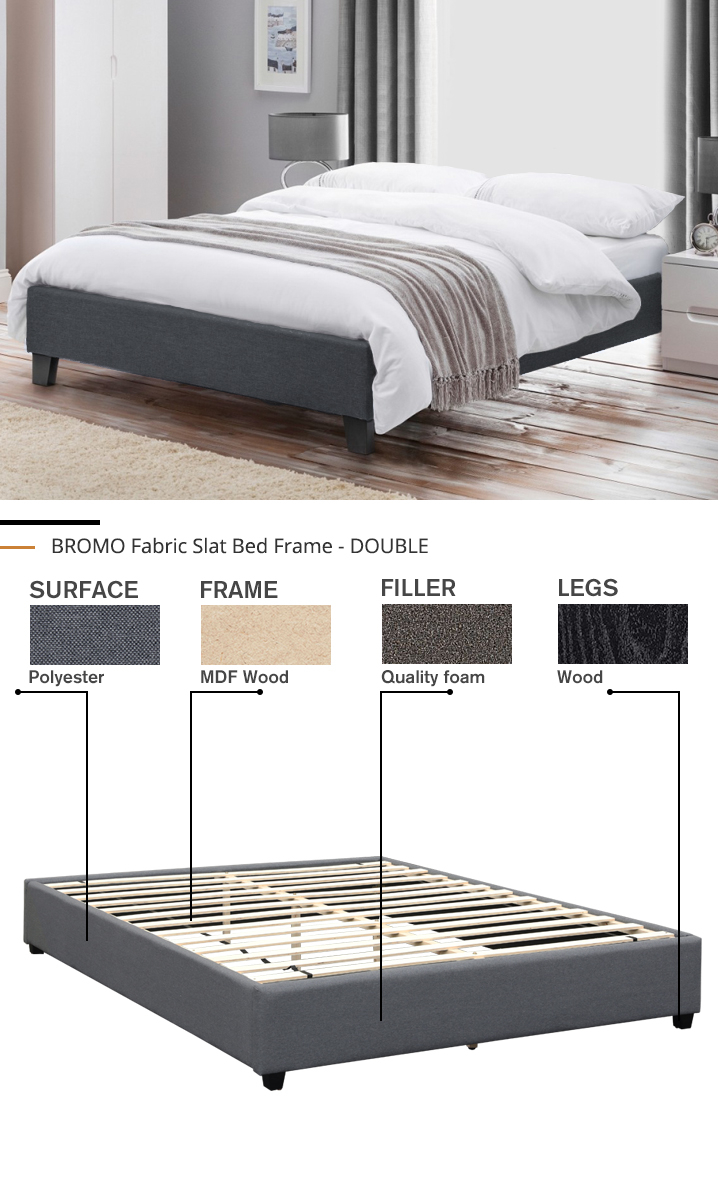 Bromo Double Bed Frame - Grey